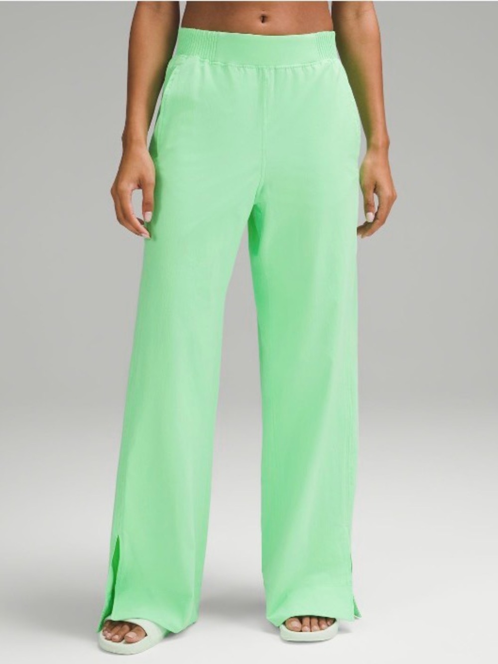 Stretch Woven Wide-Leg High-Rise Pant- Pistachio (hemmed to a crop)